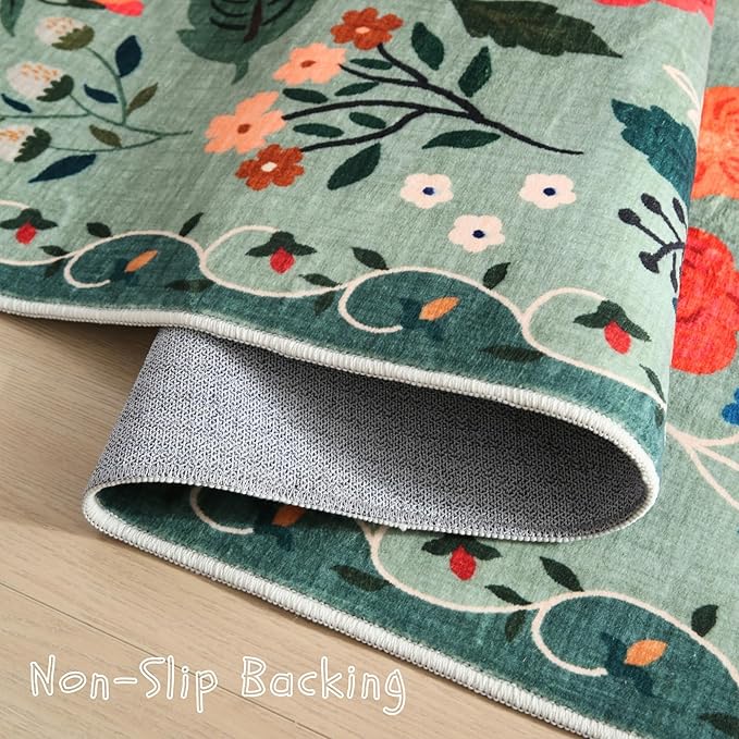 Door Mat Indoor Entrance 2x3 Rug Machine Washable Boho Floral Small Area Rug Non-Slip Low Pile Throw Rugs for Entryway, Kitchen, Front Door Indoor Entrance, Entry, Kids Room (Green)-Ruum Studio Home