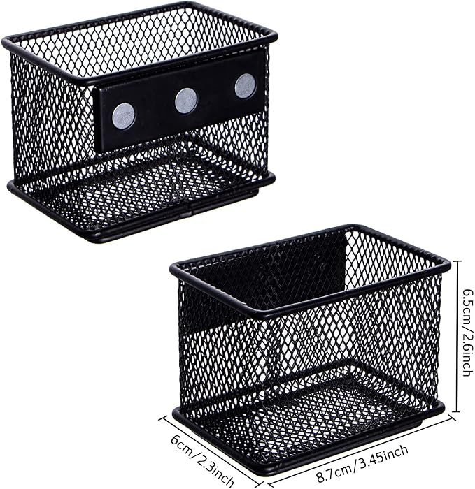 dedoot 2 Pack Magnetic Pen Holder, 3.45x2.3x2.6 Inch Magnetic Basket Locker Organizer Metal Mesh Pencil Memo Holder for Whiteboard, Fridge, Desk, Offices-Ruum Studio Home