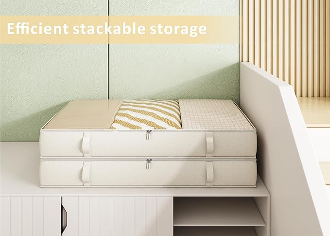 Vailando Under Bed Storage Containers, Underbed Storage Bins with 6 Inches Tall, Clothes Storage Box with Sturdy Handles and Sidewalls, Beige, 2-Pack-Ruum Studio Home