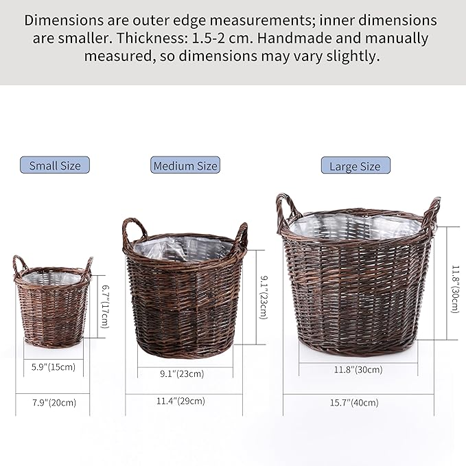 Handwoven Red Willow Planter Basket with Waterproof Liner – Natural Brown Decorative Flower Pot Holder for Indoor Use - Small Size (Inner Top Ø 7", Inner Height 5.9")-Ruum Studio Home