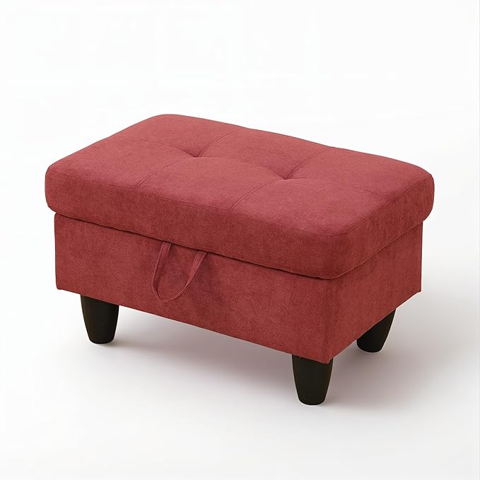Ottoman Rectangular Storage Ottoman Bench, Flannel Footrest Stool Footstool with Lid for Living Room, Bedroom, Entryway, Red, 28.5"x19"x17.5"-Ruum Studio Home