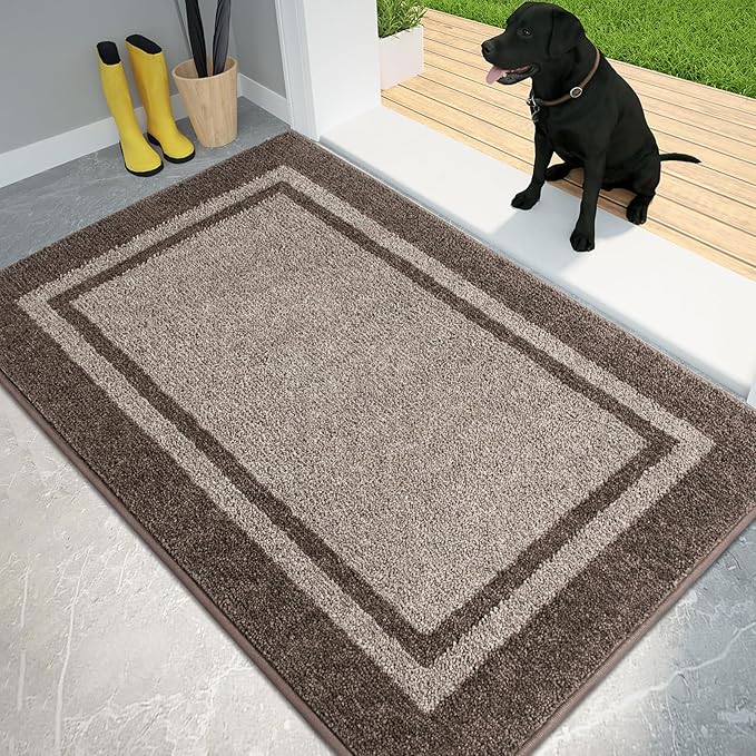 PURRUGS Dirt Trapping Door Mat 34" x 60", Non-Slip/Skid Machine Washable Entryway Rug, Shoes Scraper, Area Rug, Super Absorbent Welcome Mat for Muddy Wet Shoes and Paws, Beige & Grayish Brown-Ruum Studio Home