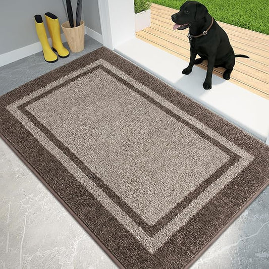 PURRUGS Dirt Trapping Door Mat 34" x 60", Non-Slip/Skid Machine Washable Entryway Rug, Shoes Scraper, Area Rug, Super Absorbent Welcome Mat for Muddy Wet Shoes and Paws, Beige & Grayish Brown-Ruum Studio Home