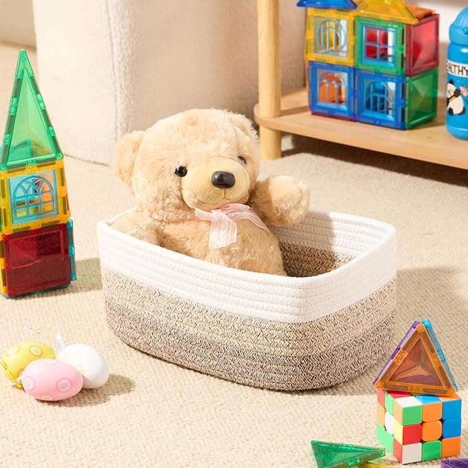 Small Storage Baskets for Organizing | Closet Organizer Bins | Shelf Toy Basket | Woven Rope Baskets | Cube Decorative Box | Shallow Basket |11.5x7.5x4.7”| 3 Packs Gradient Brown-Ruum Studio Home