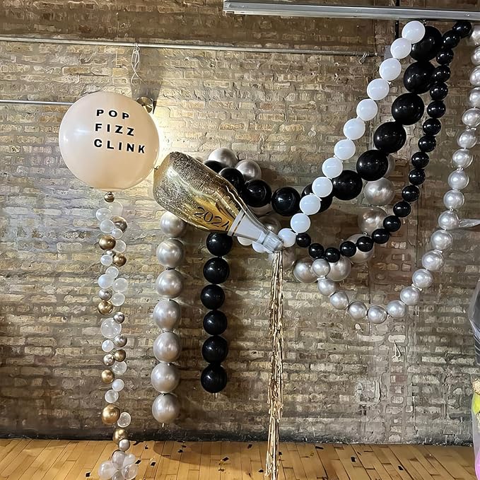 Black Linking Balloons, 120PCS Linked Balloon with Tail for Balloon Wall Arch and Chains, Quick Linkable Balloons for Wedding Birthday Baby Shower Engagement Graduation Party Decorations (6+10inch)-Ruum Studio Home