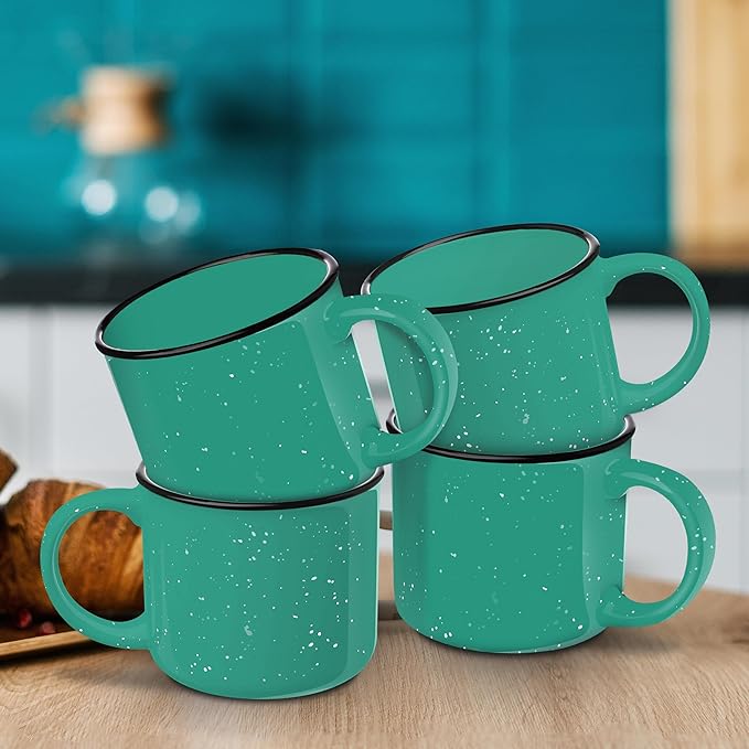 DISCOUNT PROMOS Ceramic Campfire Coffee Mugs 13 oz. Set of 10, Bulk Pack - Perfect for Tea, Espresso, Cappuccino, Hot Cocoa - Mint-Ruum Studio Home
