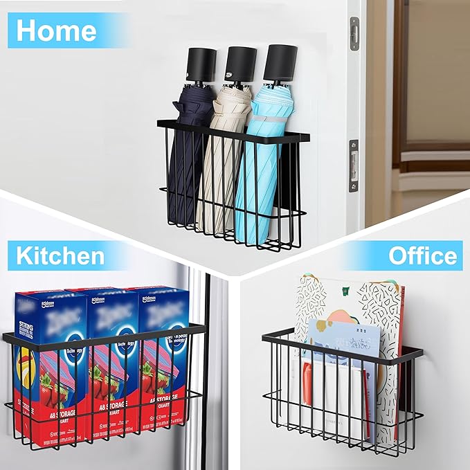 Magnetic Basket for Fridge, Magnetic Basket, Foil and Plastic Wrap Organizer with 4 Caddy Adhesive Stickers, Cabinet Storage Basket for Kitchen Wrap Food Bag Storage, Black, 2 Pack-Ruum Studio Home