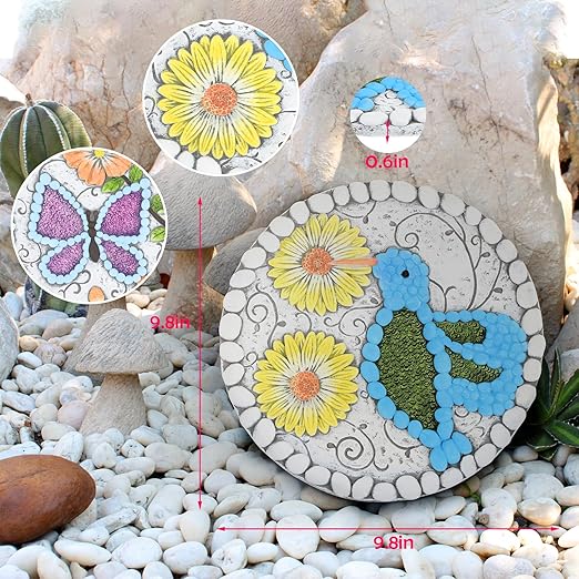 Garden Stepping Stones Set of 2 Butterfly Outdoor Garden Decor 10 inch Round Decorative Stones Pavers for Garden Walkway Landscaping, Hummingbird Gifts (N6-YYD334)-Ruum Studio Home