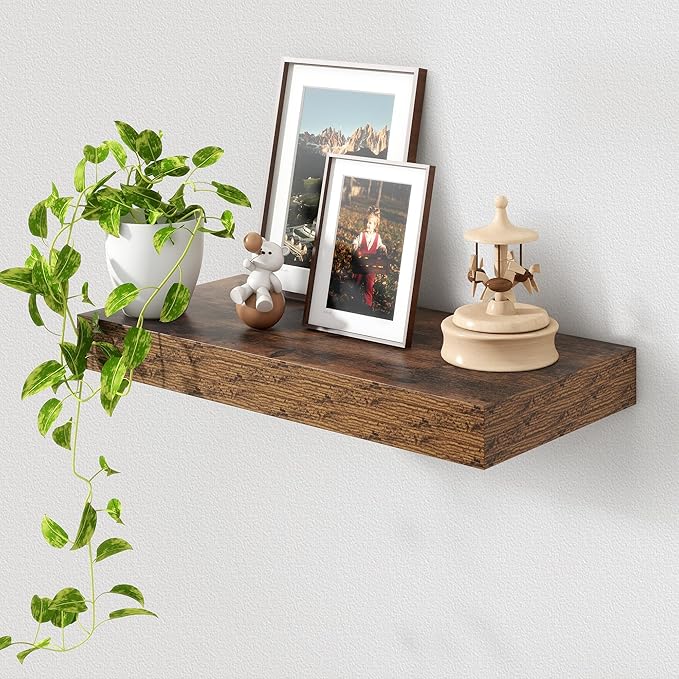 Deep Floating Shelves for Wall | 24 Inch Wide x 12 Inch Deep Floating Shelves | 24W x 12D Rustic Wood Wide Wall Shelves | Bookshelf Laundry Shelf TV Shelf-Ruum Studio Home