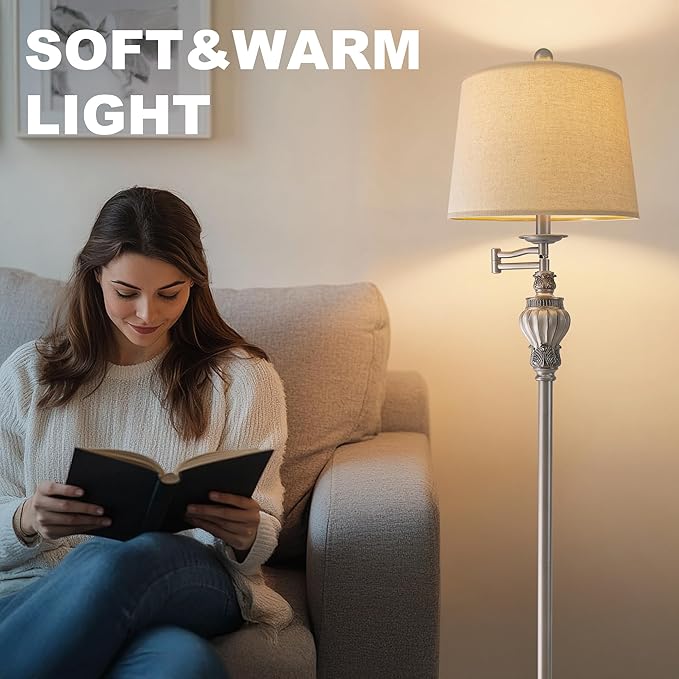 61" Vintage Floor Lamp with 350° Adjustable Swing Arm, Tall lamp Standing Lamp for Living Room Bedside Bedroom Nightstand Retro Farmhouse Mid Century Lamp Light Home Décor Office Gifts-Ruum Studio Home