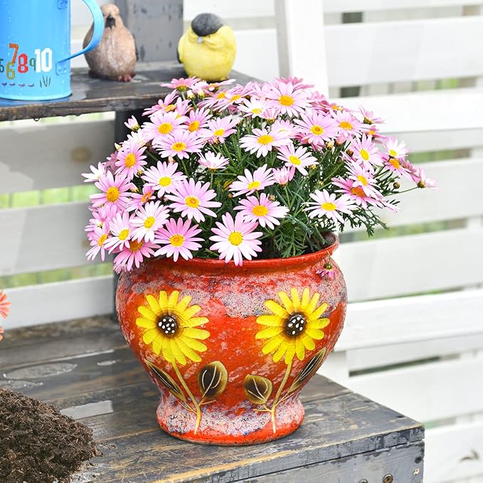Sungmor Ceramic Hand Painted Succulent Flower Pots, 9 Inch Large Pottery Pots for Indoor Outdoor Plants, Decorative Ceramic Vase for Flower Arrangement Home Decor, Vintage Centerpieces Flowerpot-Ruum Studio Home