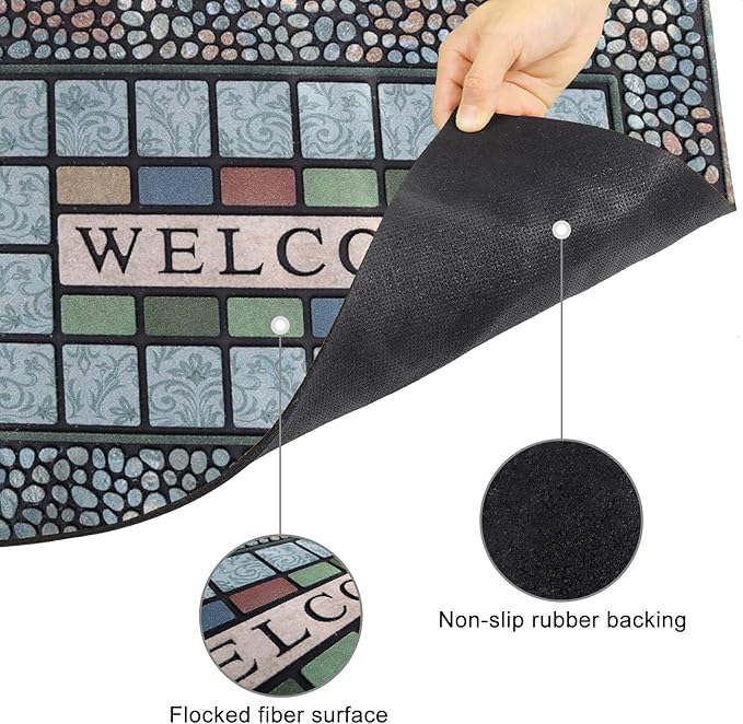 CHICHIC Rectangle Entrance Door Mat Large 18 x 30 Inch Entry Way High Traffic Area Doormat Front Door Rugs Outdoors Heavy Duty Welcome Mat, Non Slip Rubber Back Low Profile for Garage-Ruum Studio Home