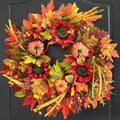 Fall Wreaths for Front Door 24 Inch- Full&Realistic Autumn Maple Leaves Wreath,Large Fall Door Wreath with Sunflower,Pumpkin,Berries for Thanksgiving Harvest Festival Decorations-Ruum Studio Home