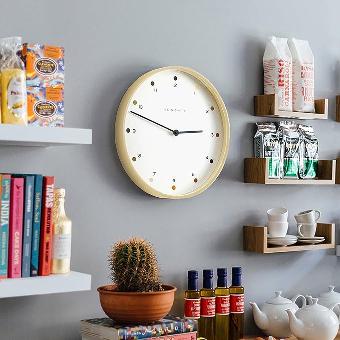 NEWGATE® Mr Clarke Wall Clock | Large Scandi Inspired Plywood Clock | 16 inch | Pale Wood case with Designer dot dial | Modern Minimalist Design for Kitchen, Living Room or Office-Ruum Studio Home