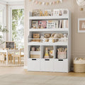HITHOS 55.3" H Kids Bookshelf with Toy Storage Organizer, Tall Book Shelf with 3 Movable Toy Storage Bins, Large Kids Bookcase with Toy Chest, 39.2" W Modern Toy Box for Kid Room, Playroom, White-Ruum Studio Home