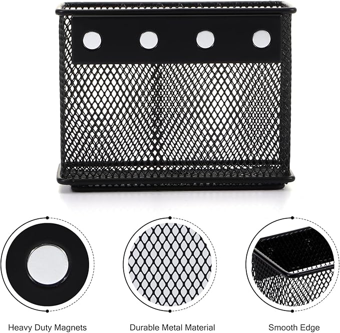 4.5' × 2.2'' × 3.5'' Magnetic Basket for Whiteboard Black Magnetic Basket for Fridge Magnetic Organizer Holder with 4 Strong Magnets Magnetic Holder for Refrigerator Locker,Set of 4-Ruum Studio Home