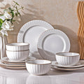 GBHOME Ceramic Dinnerware Sets,12 pcs Embossed Elegant Stoneware Plates and Bowls Sets, Housewarming Wedding Gift | Dishwasher & Microwave Safe | Dishes Set Service for 4-Ruum Studio Home