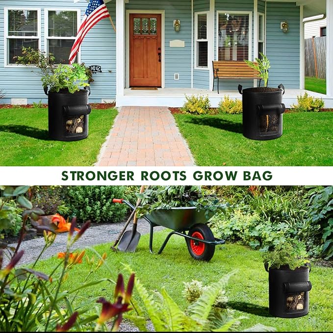 5-Pack 10 Gallon Potato Grow Bags, Garden Planting Bag with Reinforced Handle, Thickened Nonwoven Fabric Pots for Tomato, Vegetable and Fruits-Ruum Studio Home