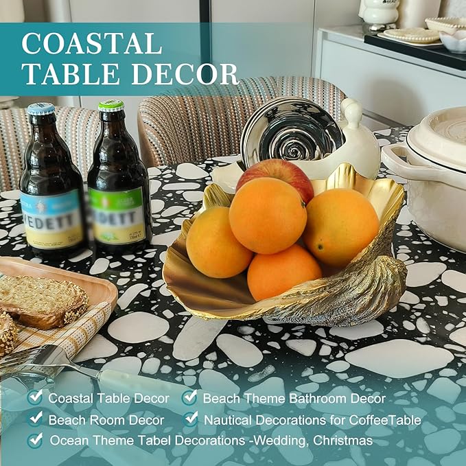 Large Clam Shells Decorative Bowl-Bronze/Golden Sea Shells Decorative Storage Bowls for Coastal Beach theme house table centerpiece decorations & Nautical decorations for coffee table -10.2"-1PC-Ruum Studio Home