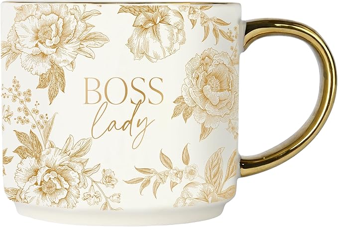 Sweet Water Decor Boss Lady Mug, 17 oz Cute Coffee Mug with Gold Handle for Women Bosses, Large Cup for Tea, Espresso & Hot Cocoa, Birthday Gift Idea for Coworkers, Friend, Mom, & Wife-Ruum Studio Home
