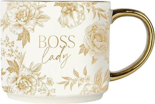 Sweet Water Decor Boss Lady Mug, 17 oz Cute Coffee Mug with Gold Handle for Women Bosses, Large Cup for Tea, Espresso & Hot Cocoa, Birthday Gift Idea for Coworkers, Friend, Mom, & Wife-Ruum Studio Home