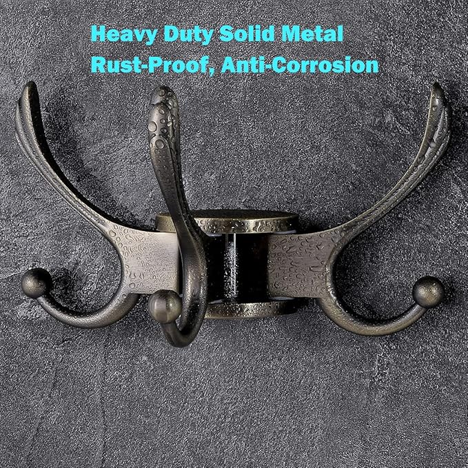 Swivel Coat Hook 2 Pack Heavy Duty Space Saving Towel Rope Hook Wall Mount Triple Swing Arms for RV Bathroom Kitchen Garage,Rustic Bronze-Ruum Studio Home