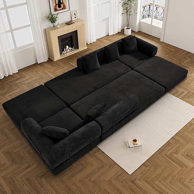 Modular Sectional Loveseat Sofa Cloud Boneless Couch, Modern Sleeper Sofa for Customizable Living Spaces, Cozy Modular Couch for Indoor Room, No Assembly Required, Black-Ruum Studio Home