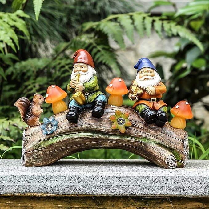 Funny Garden Gnome Statue Solar Powered Mushroom Figurine with Squirrel Gnome Durable Resin Outdoor Decoration for Patio Yard Lawn Ornament Housewarming Gift-Ruum Studio Home