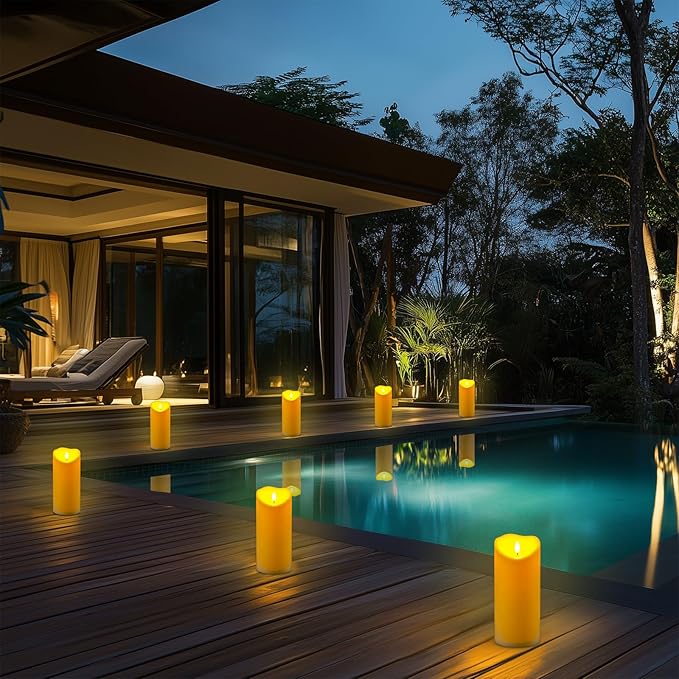 Homemory 4"x9" Outdoor Waterproof Flameless Candles with Timers and Remote Control, Battery Operated Candles, LED Plastic Candles, Dark Ivory, Set of 2-Ruum Studio Home