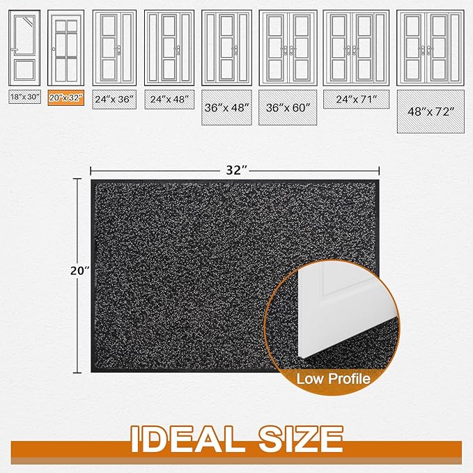 Mibao Front Door Mat, Dirt Trapper Welcome Mat for Outdoor Indoor, Non-Slip Waterproof Doormat, Durable Machine Washable Low Profile Entry Rug for Back Door Outside Patio Porch, 32" x 20", Black-Ruum Studio Home