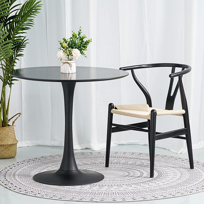 Tomile Solid Wood Wishbone Chair Y Chair Mid-Century Armrest Dining Chair, Hemp Seat (Ash-Black Frame + Natural Cord)-Ruum Studio Home