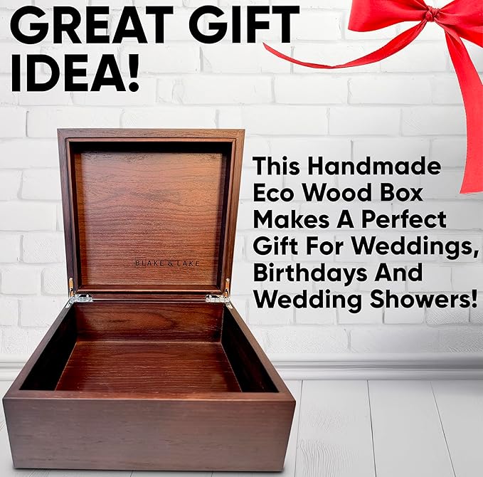 Blake & Lake Wooden Box with Hinged Lid - Solid Walnut Wood Eco Box - Wood Storage Box with Lid - Wooden Keepsake Box - Decorative wooden boxes with lids (Walnut)-Ruum Studio Home