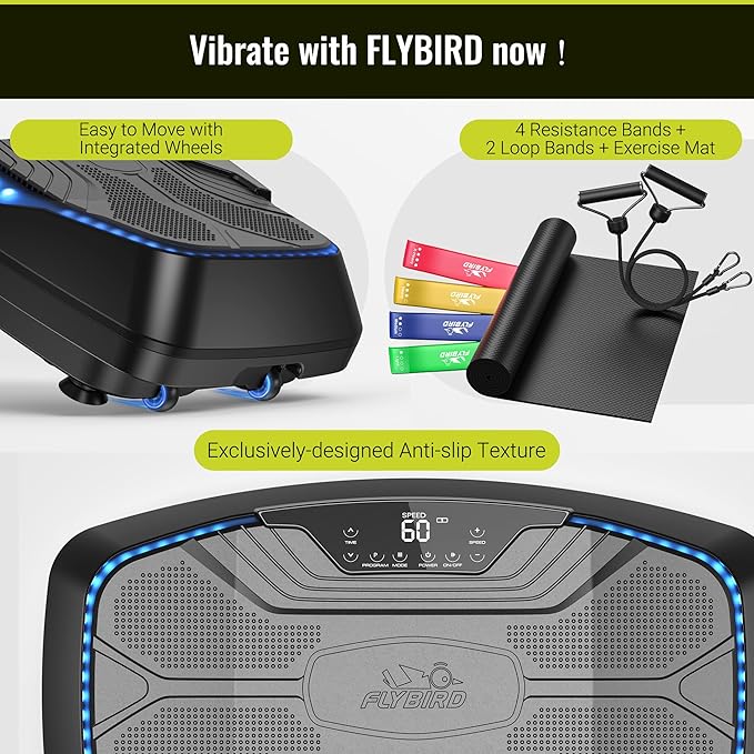 FLYBIRD 4D Vibration Plate 500 LBS Capacity, Oscillation, Linear, Pulsation Vibration Plate Exercise Machine, Triple Motors Vibration Plate for Bone Density Building & Lymphatic Drainage-Ruum Studio Home