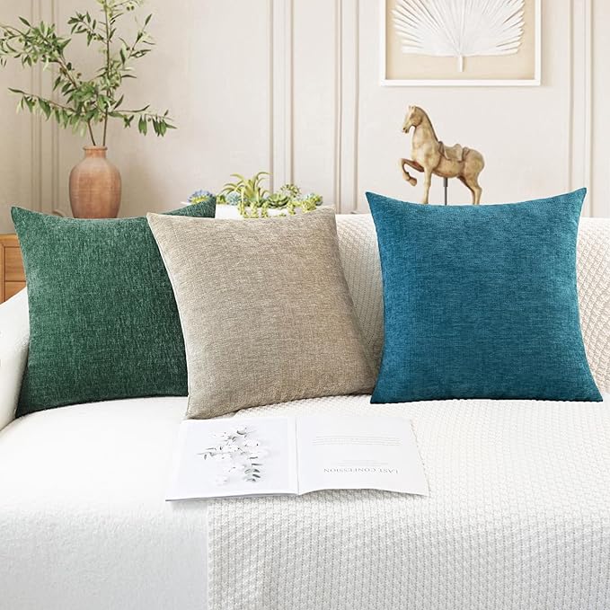 CaliTime Throw Pillow Covers Decorative 24 X 24 Inches Pack of 2 Cozy Chenille Cushion Cases for Couch Sofa Bed Living Room Home Light Taupe-Ruum Studio Home