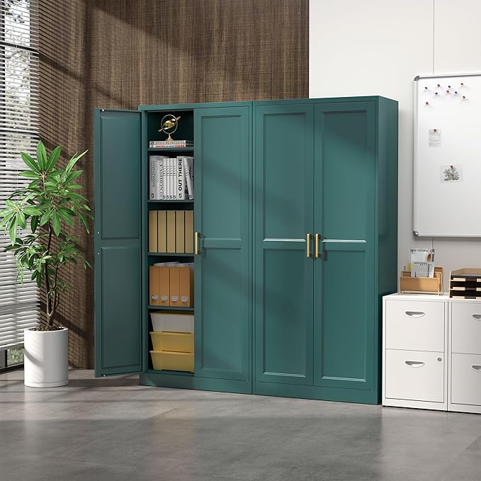 Kitchen Pantry Cabinet,71”Green Metal Pantry Storage Cabinets with Doors and 4 Adjustable Shelves,Kitchen Cabinet with 2 Gold Handles,Tall Cabinet for Livingroom, Bathroom-Ruum Studio Home