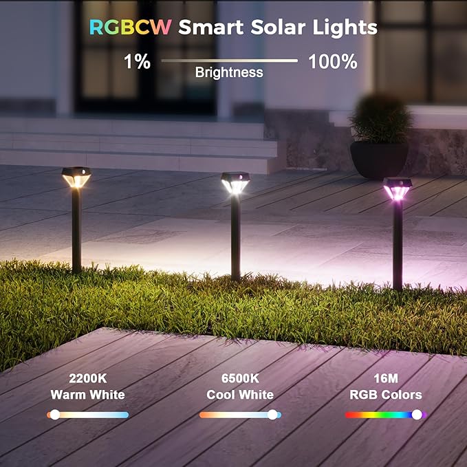 XMCOSY+ Smart Solar Lights Outdoor with Motion Sensor, 150LM APP Control RGBCW Color Changing Garden Lights Solar Powered for Yard Pathway Landscape, Waterproof, 2 Pack-Ruum Studio Home