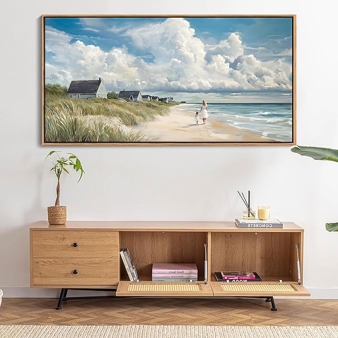 HGUAOA Coastal Canvas Wall Art - Large Landscape Wall Art for Living Room - Ocean and Beach Painting - Blue Artwork for Bedroom Decor - Above Bed Wall Pictures -Beach Theme Print Art-Ruum Studio Home