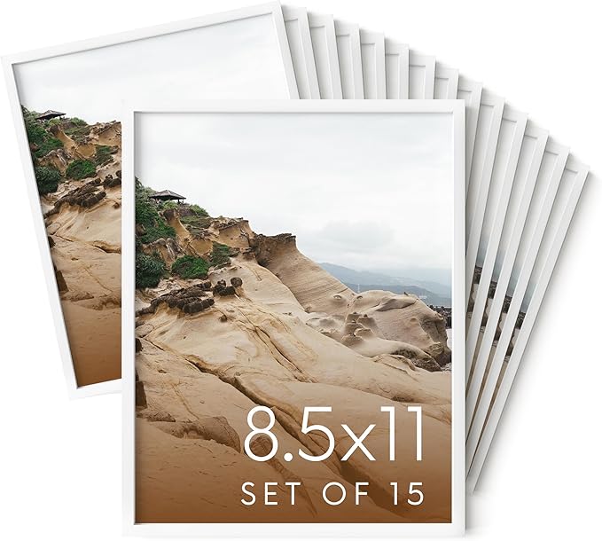 HAUS AND HUES 8.5x11 White Metal Picture Frames - Features Premium Aluminum, Vertical & Horizontal Hang, Shatterproof Plexiglass - Perfect for Home, Room, Office (8.5x11 in, White, Set of 15)-Ruum Studio Home