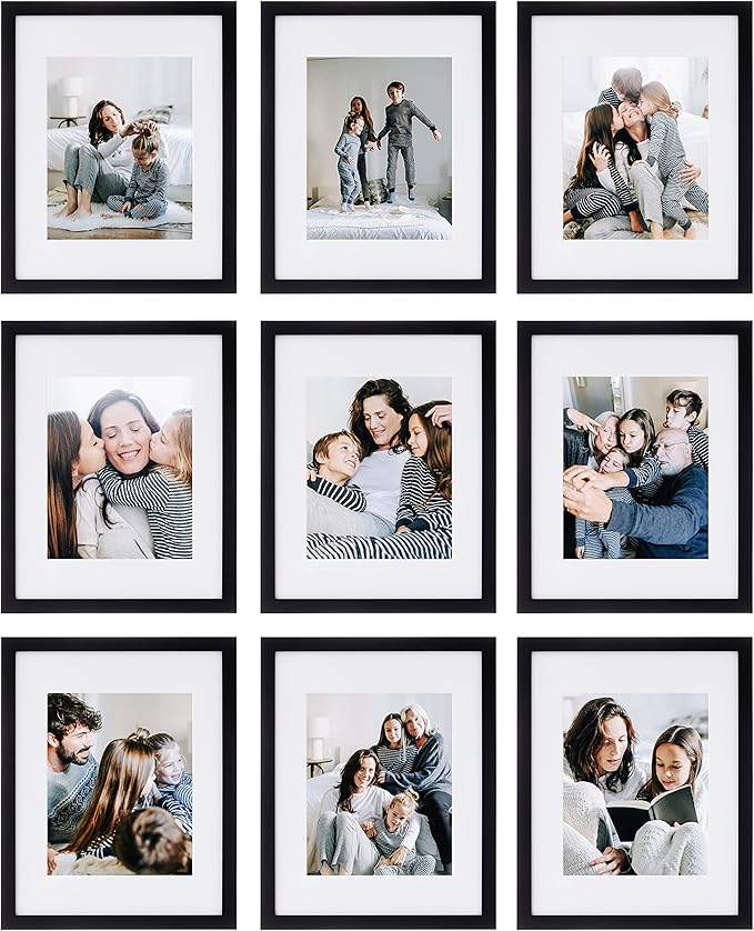Sheffield Home 9 Piece Gallery Wall Frame Set, 11x14 in. matted to 8x10 in. (Matte Black)-Ruum Studio Home