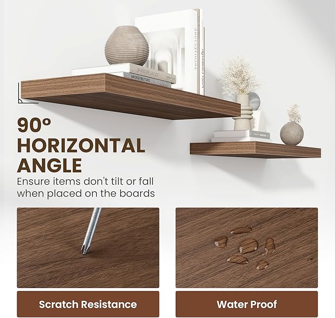 55 Inch Floating Shelves, 12 Inch Deep Floating Shelves for Wall, Floating Shelf with Invisible Brackets, Deep Wall Shelves for Bathroom, Bedroom, Living Room, 1 Pack, Walnut-Ruum Studio Home
