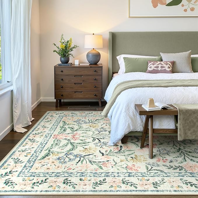 Wonnitar Large Rugs for Living Room, Soft Washable Floral 9x12 Area Rug for Bedroom, Boho Non-Shedding Foldable Carpet for Kids Playroom Apartment Home Decor-Ruum Studio Home