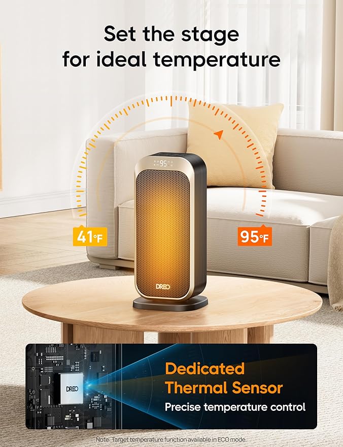 Dreo Space Heaters for Indoor Use, 1500W Portable Electric Heater with Remote and Thermostat, PTC Ceramic, Safety Heat with 70° Oscillation for Bedroom Office Home, Quiet, 12H Timer-Ruum Studio Home