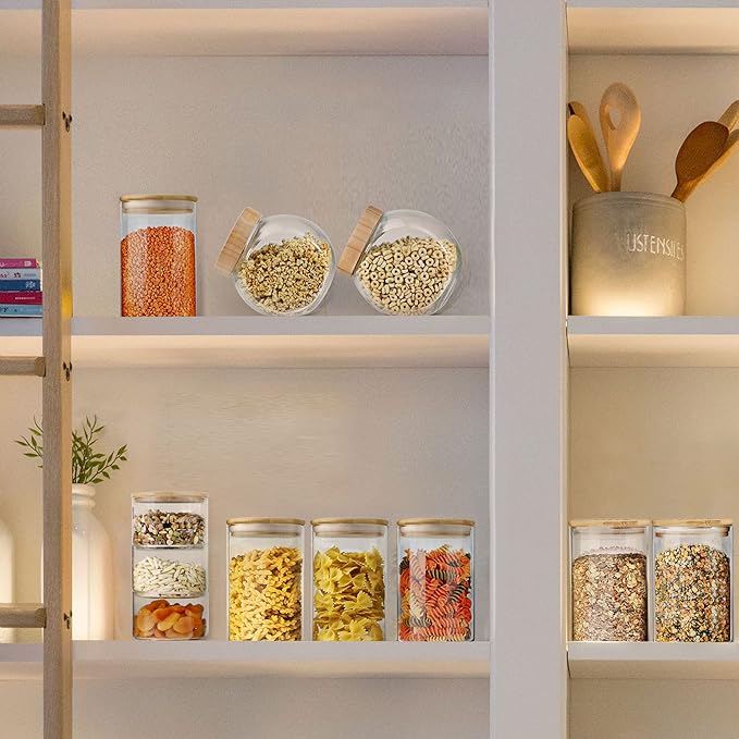 Urban Green Glass Jars with Airtight Lids, Airtight Glass Canisters with Locking Lids, (Bamboo-6P-26oz)-Ruum Studio Home