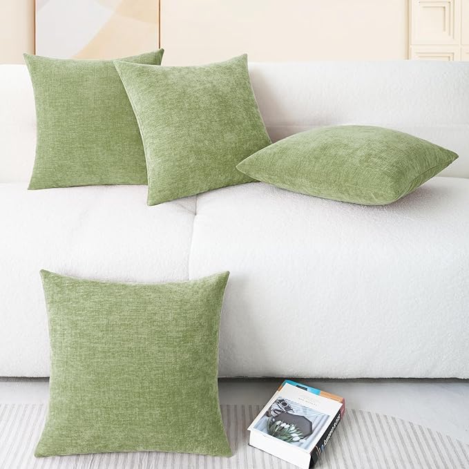 CaliTime Throw Pillow Covers Decorative 18 X 18 Inches Pack of 4 Cozy Chenille Cushion Cases for Couch Sofa Bed Living Room Home Sage Green-Ruum Studio Home