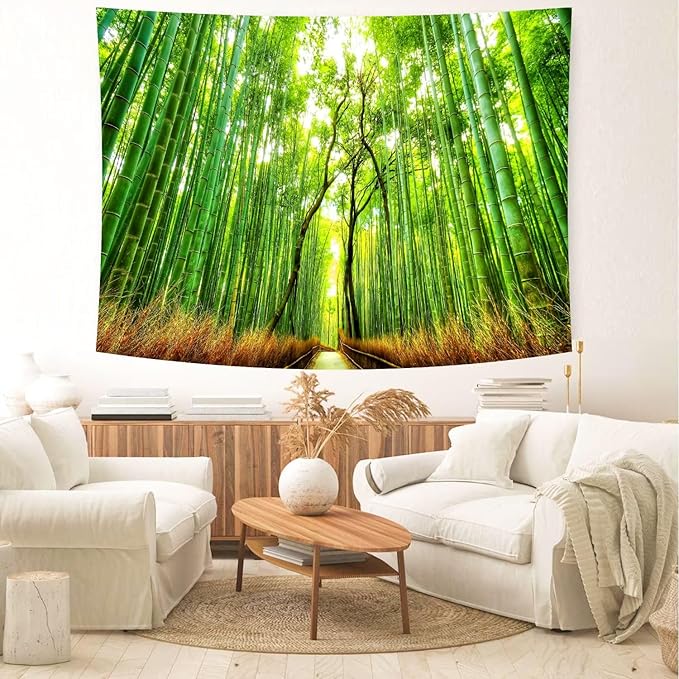 Delur Forest Pathway Tapestry Sunset Tropical Rainforest Nature Tree Tapestry Wall Hanging Sunrise Scenic Natural Green Landscape Headboard for Bedroom Living Room Home Decor (51.2" x 59.1")-Ruum Studio Home
