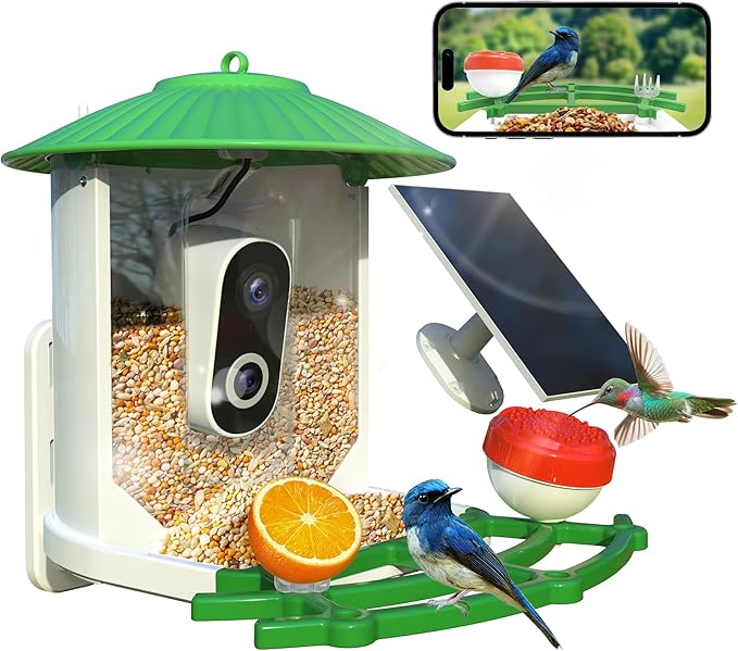 Bird Feeder with Camera, 2K HD AI Smart Identify BirdSpecies Video Camera with Solar Panel Outdoors Birdhouse with Cam, Instant Arrival Alerts, Capture BirdVideo Ideal Present for Bird Lover-Ruum Studio Home