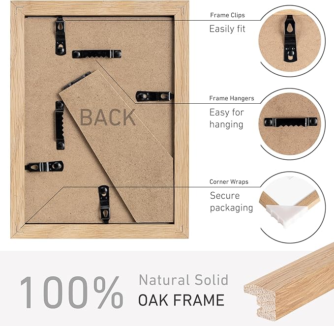 5x7 Picture Frame Natural Solid Oak Photo Frames with 4x6 Removable Mat Wall Hanging Large Handcrafted Frame with HD Plexiglass Wall and Tabletop Display Large Poster Frame-Ruum Studio Home