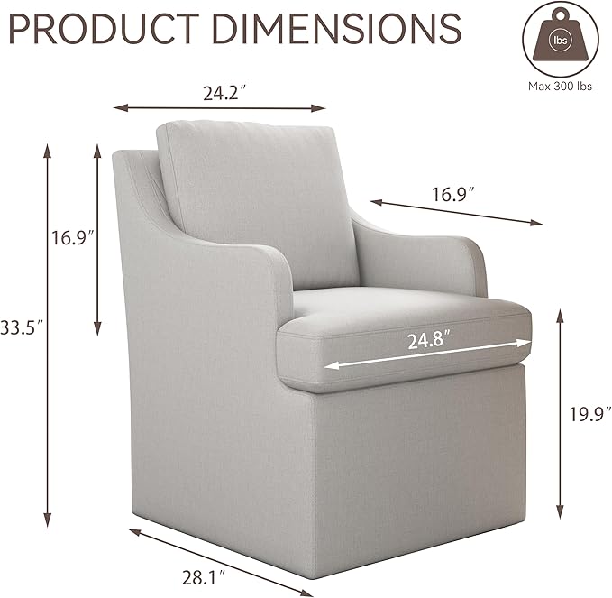 VKNOW Upholstered Dining Chairs Set of 2, Modern Kitchen Chairs Dinner Chairs with 4 Casters, Linen Armchair for Bedroom Reading Room Living Room, Light Grey-Ruum Studio Home