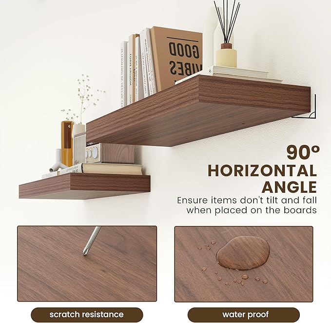 Deep Floating Shelves for Wall | 12 Inch Deep Floating Shelves 30 Inches Long Set of 2 | Rustic Walnut Floating Shelves for Living Room Bathroom Laundry Room Bedroom Kitchen Home Office-Ruum Studio Home