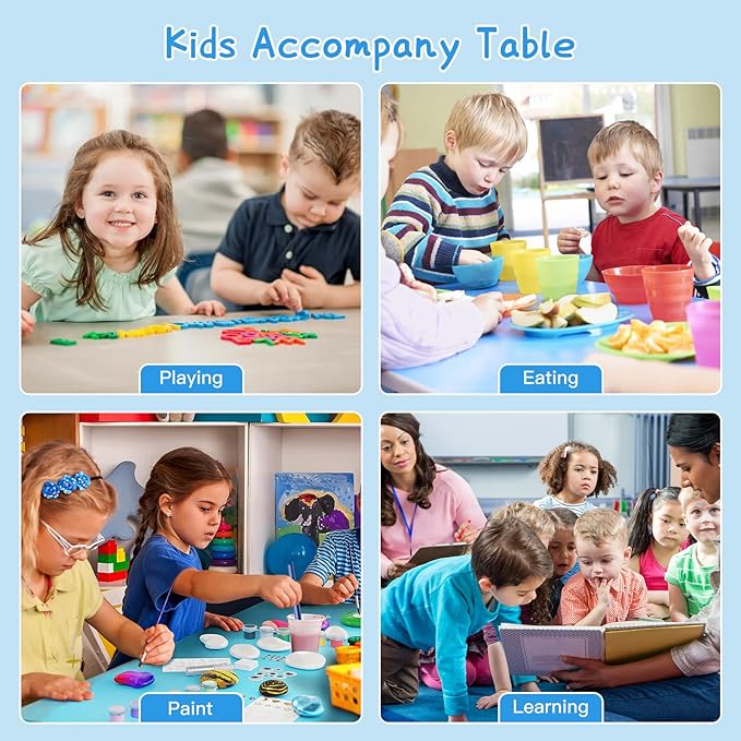 Kids Study Table and 6 Chairs Set,Height Adjustable Table and Chairs for Children and Toddlers,47.2"X23.6"Graffiti Desktop,Suitable for Daycare,Classrooms, Home-Ruum Studio Home